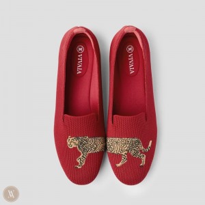 VIVAIA Audrey Round-Toe Embroidered Loafers Dames Rood | SEG-2277