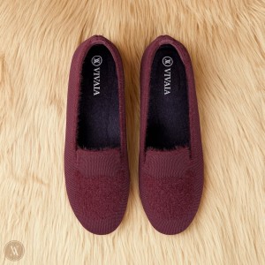 VIVAIA Audrey Round-Toe Faux Mink-Knit Loafers Dames Bordeaux | EGF-7035