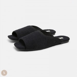 VIVAIA Helen Square-Toe Fluffy Badeslippers Dames Zwart | LJV-0072