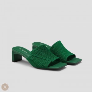 VIVAIA Jade Square-Toe Block Heel Slide Dames Groen | OLV-3169