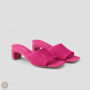 VIVAIA Juliet Square-Toe Block Heel Slide Dames Pitaya Mesh | YIS-1439