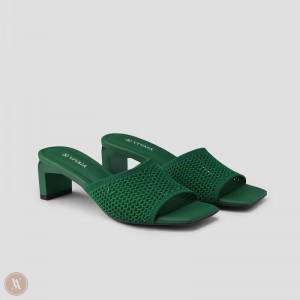 VIVAIA Juliet Square-Toe Block Heel Slide Dames Groen | OGD-8954