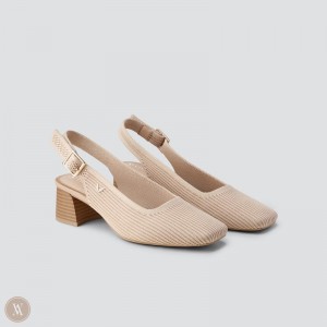 VIVAIA Melody Slingback Square Toe Block Heel Dames Almond | IQS-2203