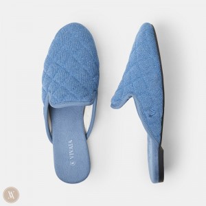 VIVAIA Sherry Round-Toe Quilted Mules Dames Blauw | IKA-6860