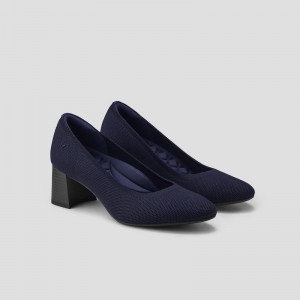 VIVAIA Tamia Block Heel Almond Toe Hakken Dames Donkerblauw | LFT-4027