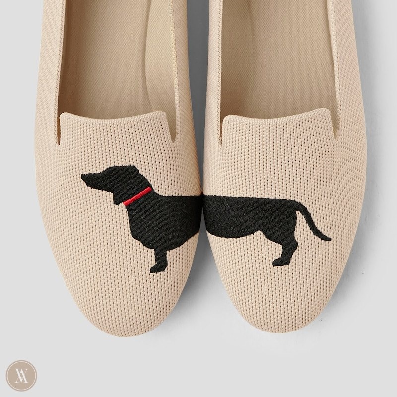 VIVAIA Audrey Round-Toe Embroidered Loafers Dames Almond - Dog | HZV-9267