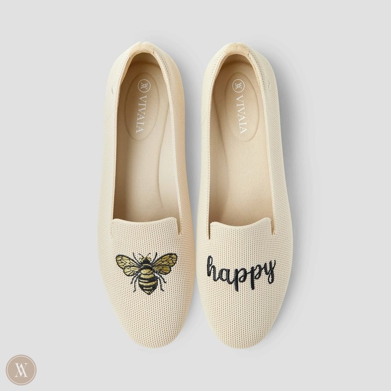 VIVAIA Audrey Round-Toe Embroidered Loafers Dames Room Wit | OUC-5428