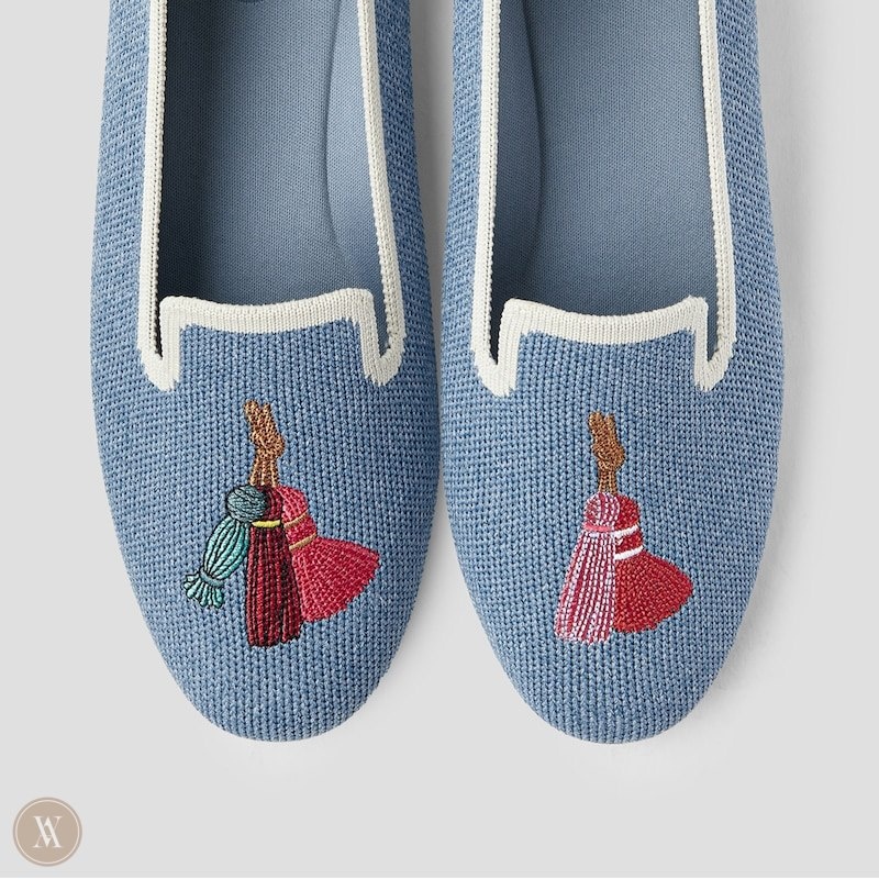 VIVAIA Audrey Round-Toe Embroidered Loafers Dames Blauw | MFE-7437