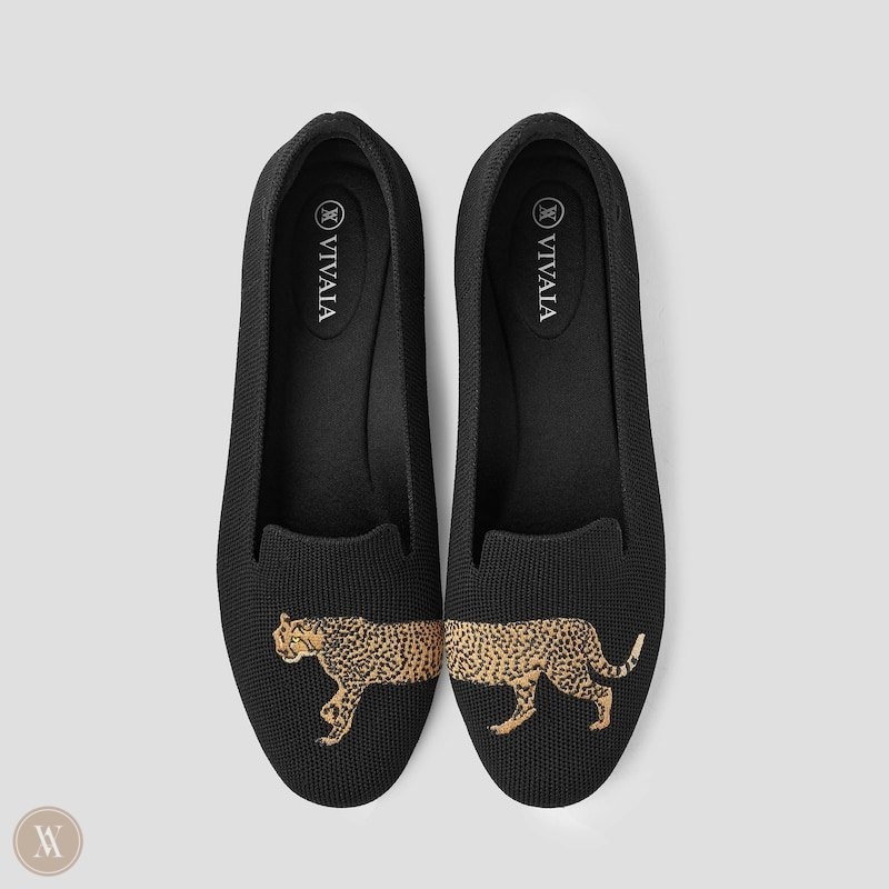 VIVAIA Audrey Round-Toe Embroidered Loafers Dames Zwart | SLM-2849