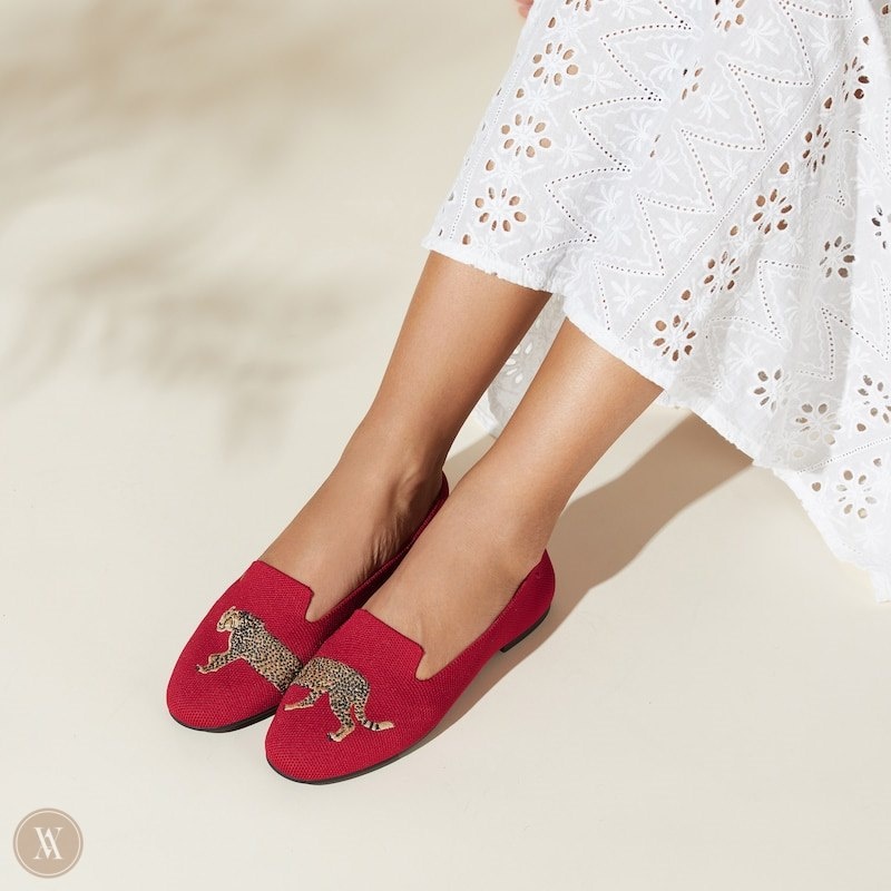 VIVAIA Audrey Round-Toe Embroidered Loafers Dames Rood | SEG-2277