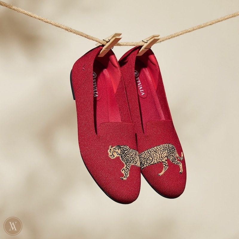 VIVAIA Audrey Round-Toe Embroidered Loafers Dames Rood | SEG-2277