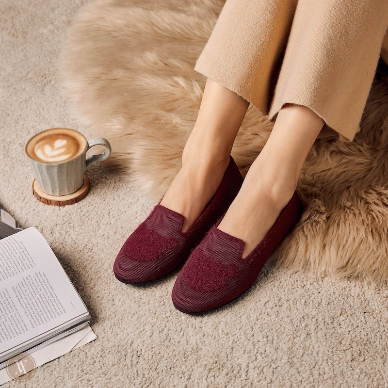 VIVAIA Audrey Round-Toe Faux Mink-Knit Loafers Dames Bordeaux | EGF-7035