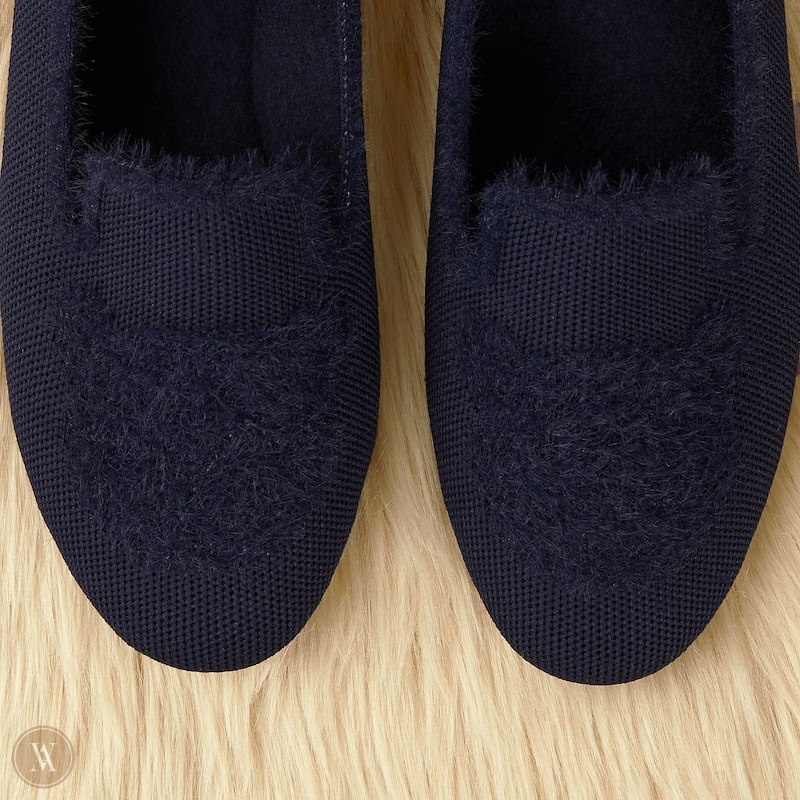 VIVAIA Audrey Round-Toe Faux Mink-Knit Loafers Dames Donkerblauw | ACO-6181