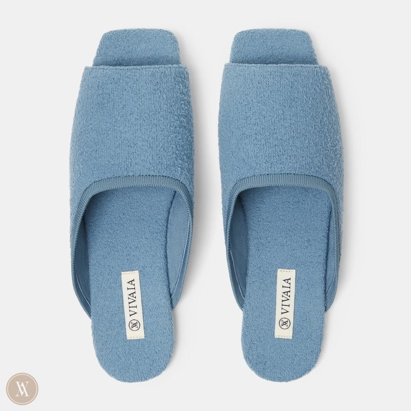 VIVAIA Helen Square-Toe Fluffy Badeslippers Dames Turquoise Blauw | RHJ-9591