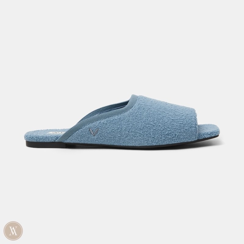 VIVAIA Helen Square-Toe Fluffy Badeslippers Dames Turquoise Blauw | RHJ-9591