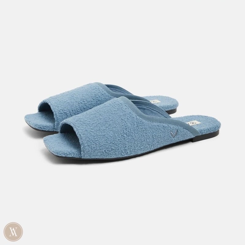 VIVAIA Helen Square-Toe Fluffy Badeslippers Dames Turquoise Blauw | RHJ-9591