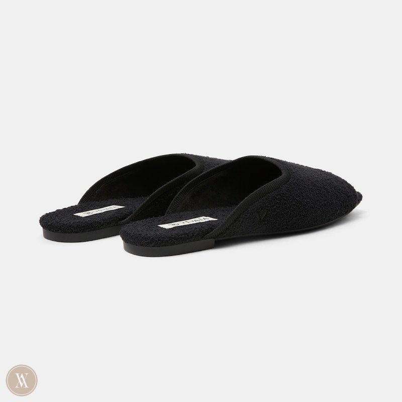 VIVAIA Helen Square-Toe Fluffy Badeslippers Dames Zwart | LJV-0072