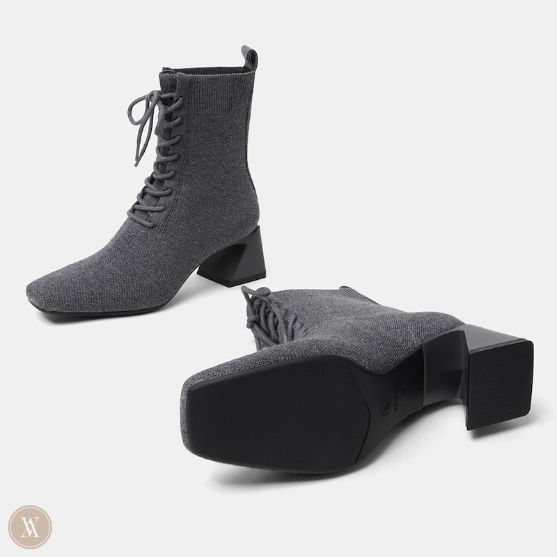 VIVAIA Isabel Square-Toe Lace-Up Laarzen Met Hakken Dames Grijs | TBI-1103