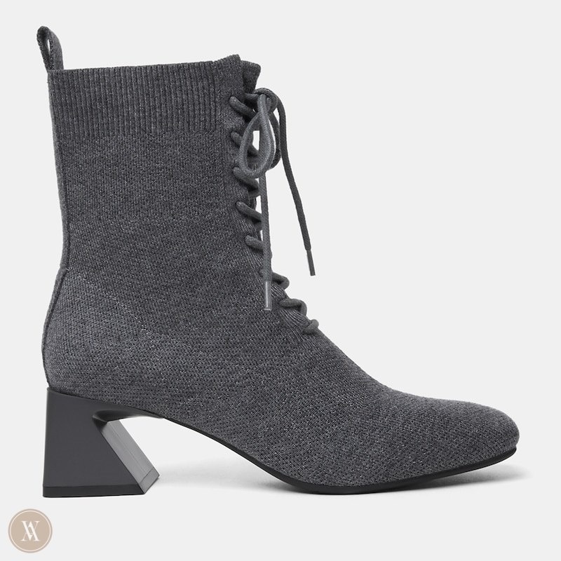 VIVAIA Isabel Square-Toe Lace-Up Laarzen Met Hakken Dames Grijs | TBI-1103