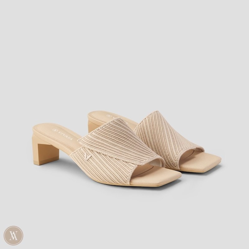 VIVAIA Jade Square-Toe Block Heel Slide Dames Almond | EGY-5164