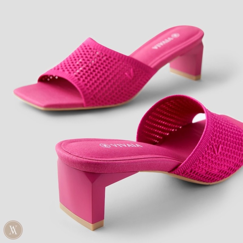 VIVAIA Juliet Square-Toe Block Heel Slide Dames Pitaya Mesh | YIS-1439