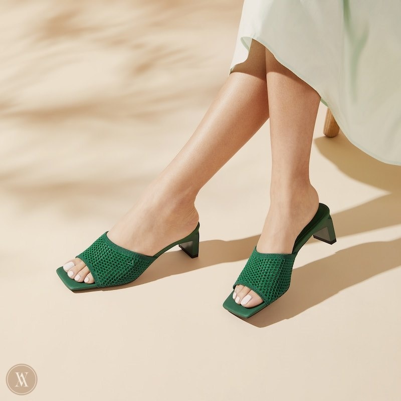 VIVAIA Juliet Square-Toe Block Heel Slide Dames Groen | OGD-8954