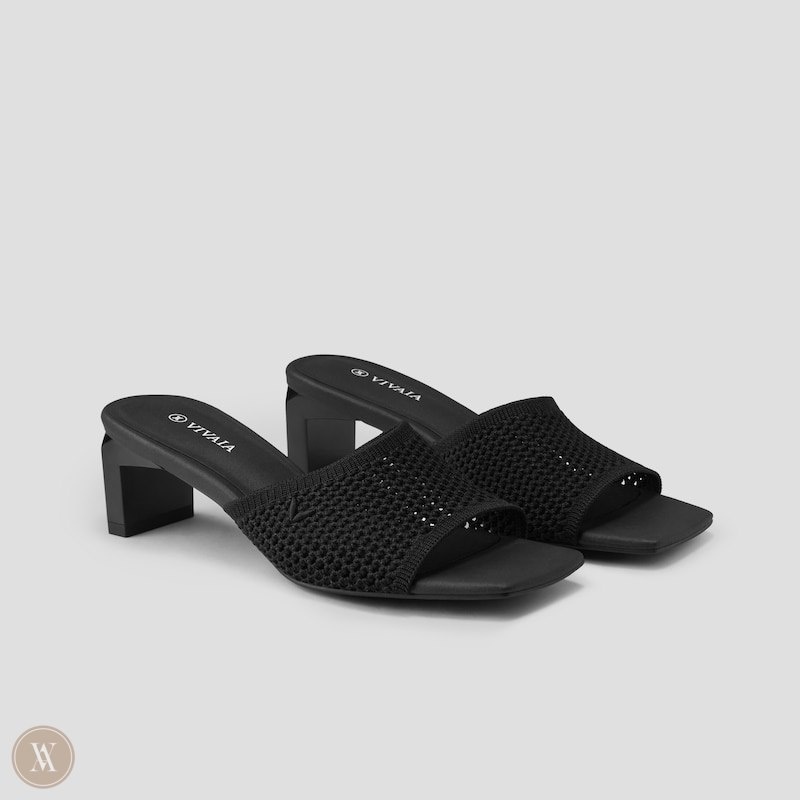 VIVAIA Juliet Square-Toe Block Heel Slide Dames Zwart | TYT-9783