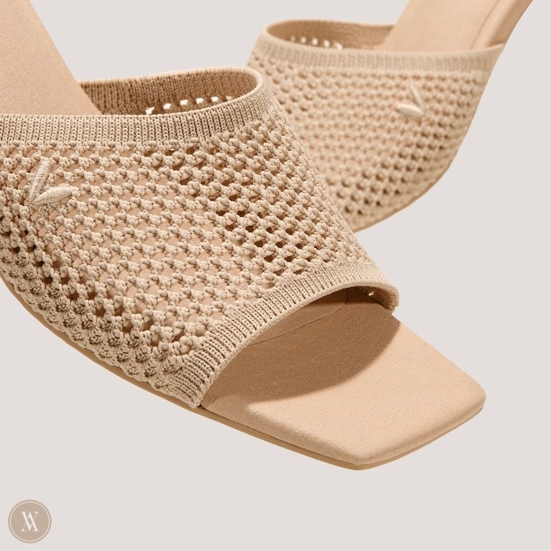 VIVAIA Juliet Square-Toe Block Heel Slide Dames Almond Mesh | ZUX-3352