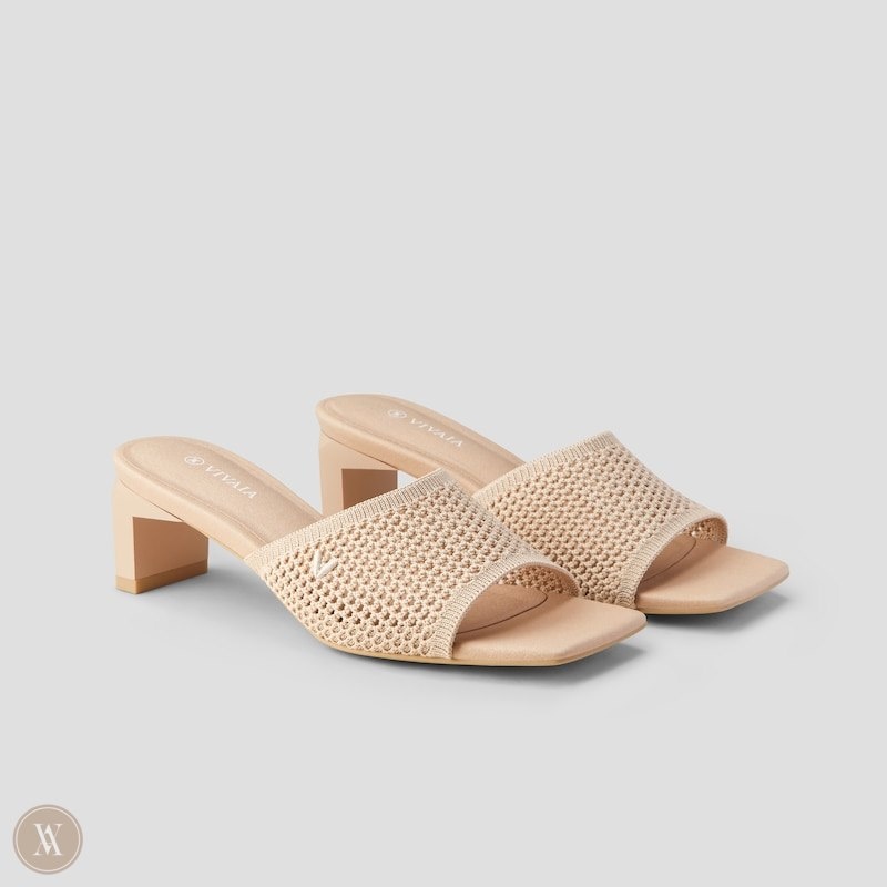 VIVAIA Juliet Square-Toe Block Heel Slide Dames Almond Mesh | ZUX-3352