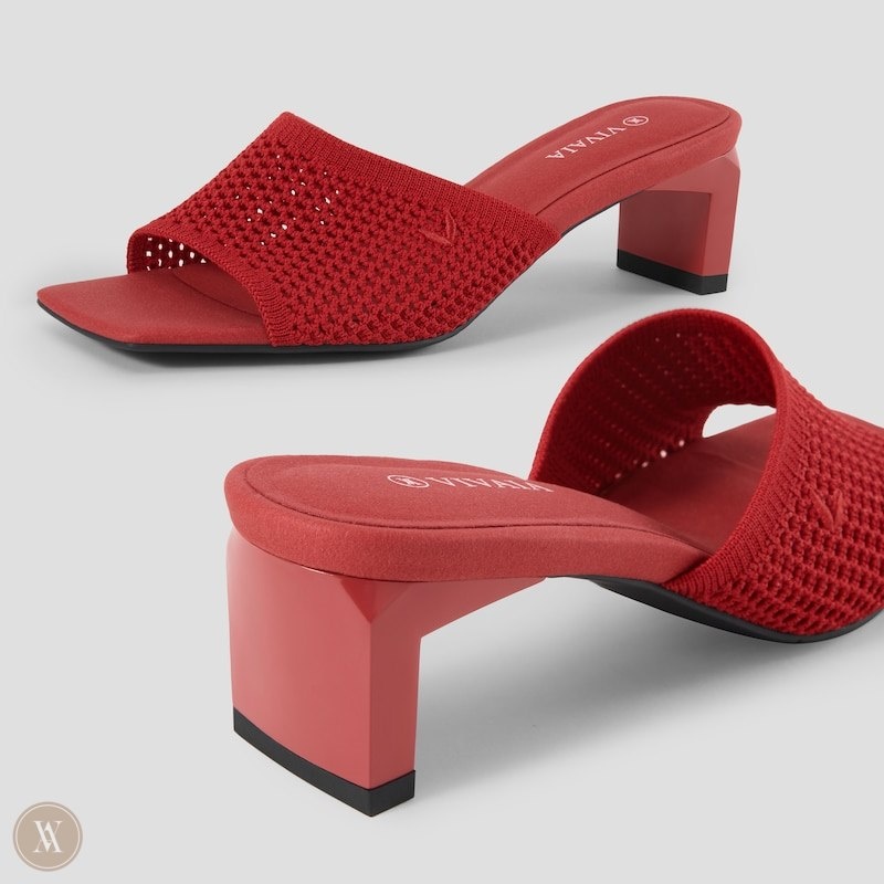 VIVAIA Juliet Square-Toe Block Heel Slide Dames Rood | AZQ-3493