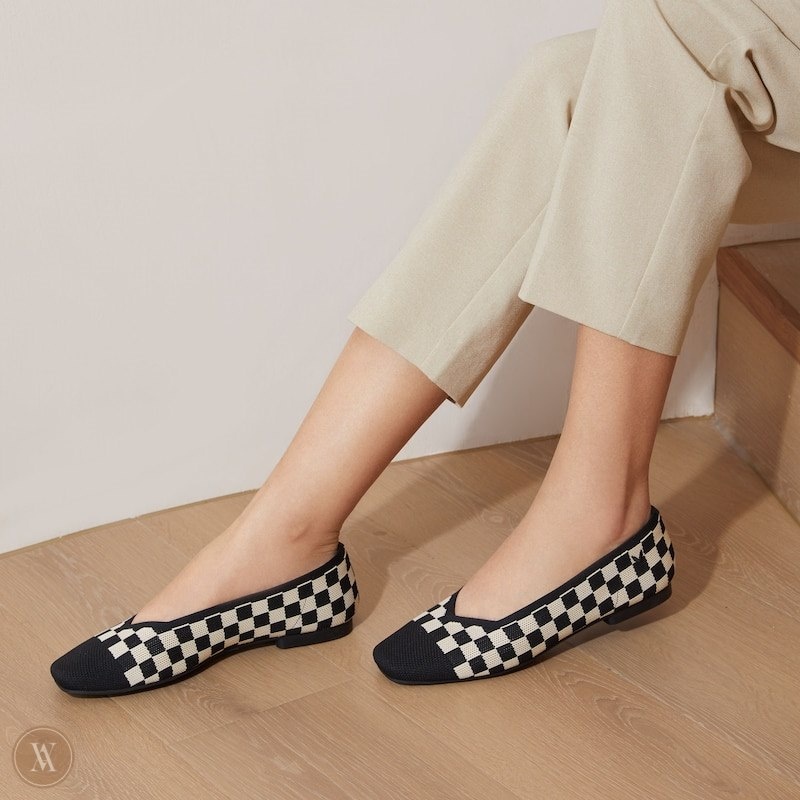 VIVAIA Margot 2.0 Square-Toe V-Cut Platte Schoenen Dames Checker | IDM-4734