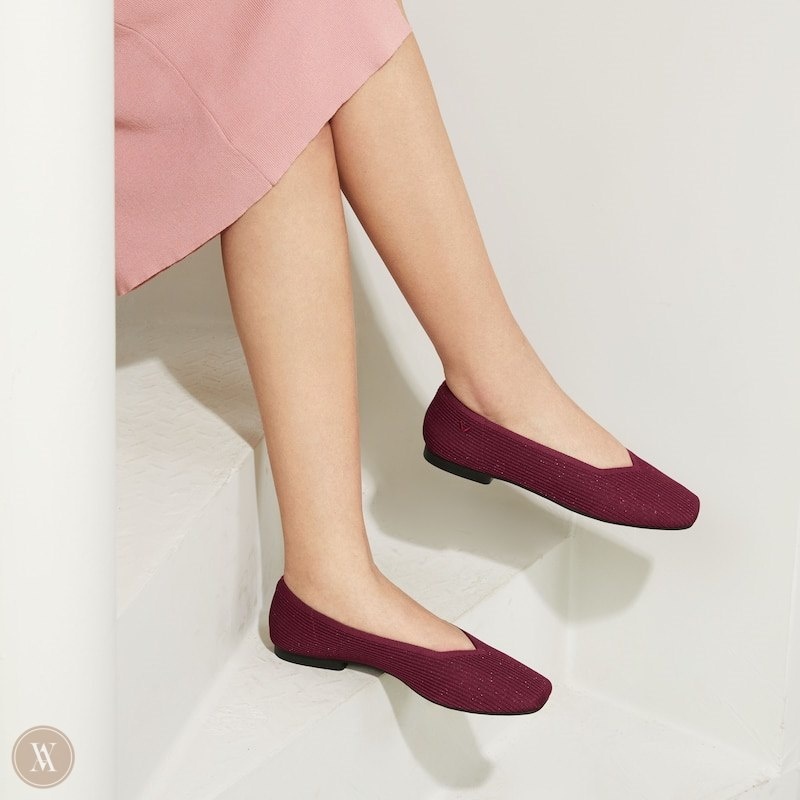 VIVAIA Margot 2.0 Square-Toe V-Cut Platte Schoenen Dames Bordeaux | ZRH-4199