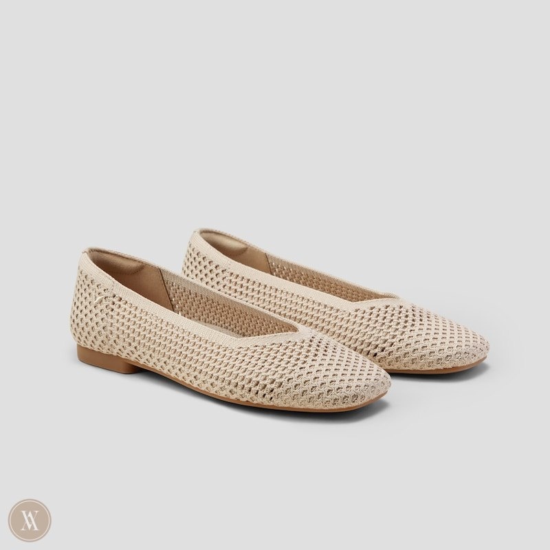 VIVAIA Margot 2.0 Square-Toe V-Cut Mesh Platte Schoenen Dames Almond Mesh | LUB-8051