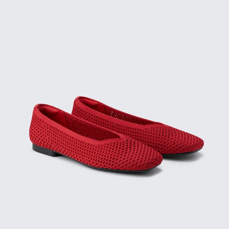 VIVAIA Margot 2.0 Square-Toe V-Cut Mesh Platte Schoenen Dames Rood | JSK-1380