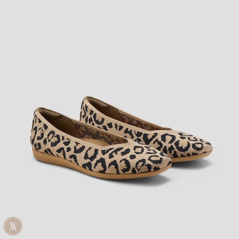 VIVAIA Margot CloudWalker Lightweight Square-Toe V-Cut Platte Schoenen Dames Donkerleopard | FQO-0830