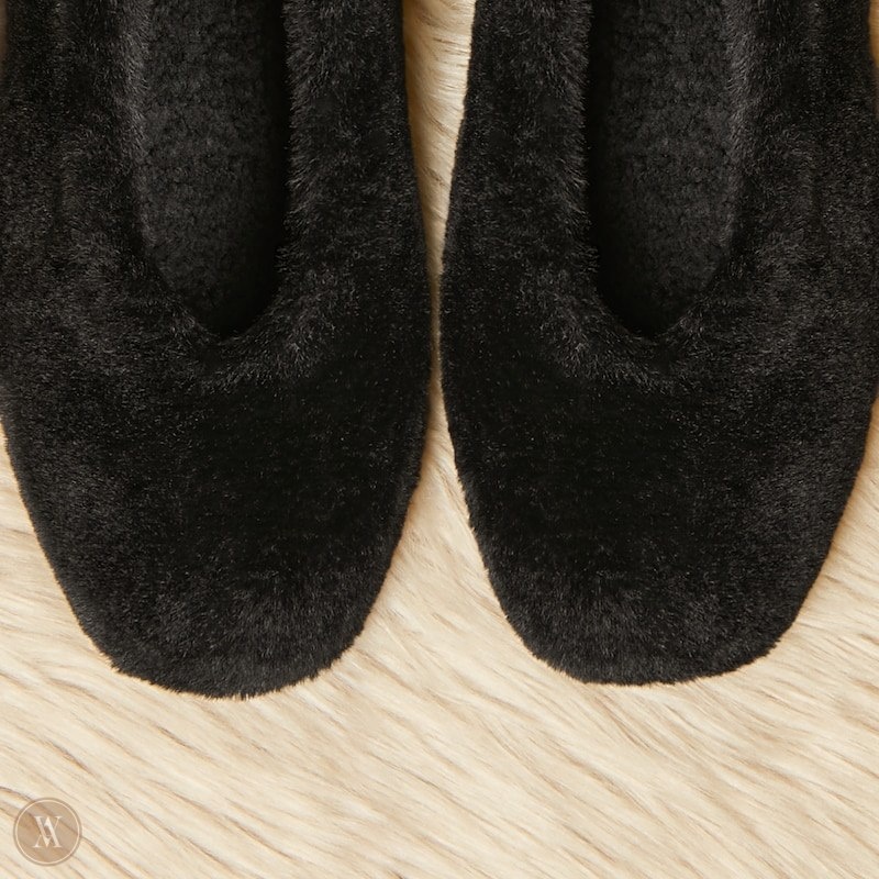 VIVAIA Margot Square-Toe Recycled Mink Faux Fur Platte Schoenen Dames Zwart | HKW-4418