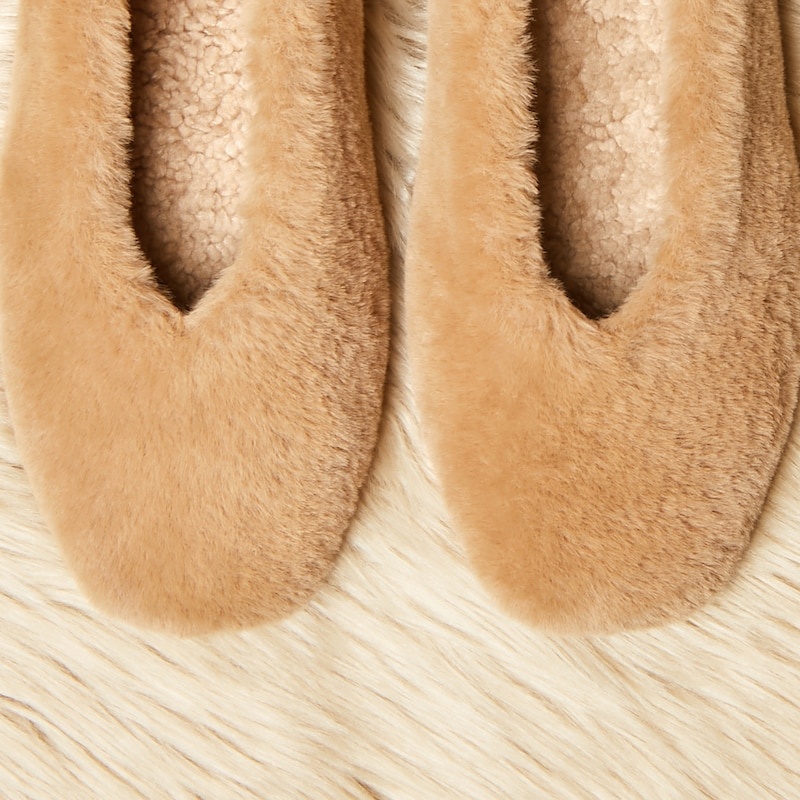 VIVAIA Margot Square-Toe Recycled Mink Faux Fur Platte Schoenen Dames Nutmeg | SCW-3238