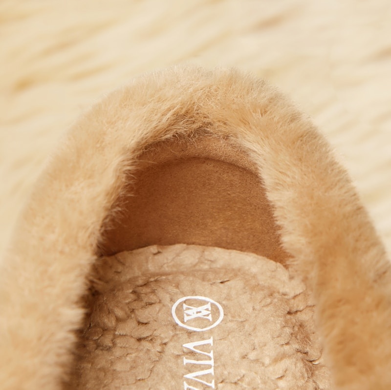 VIVAIA Margot Square-Toe Recycled Mink Faux Fur Platte Schoenen Dames Nutmeg | SCW-3238