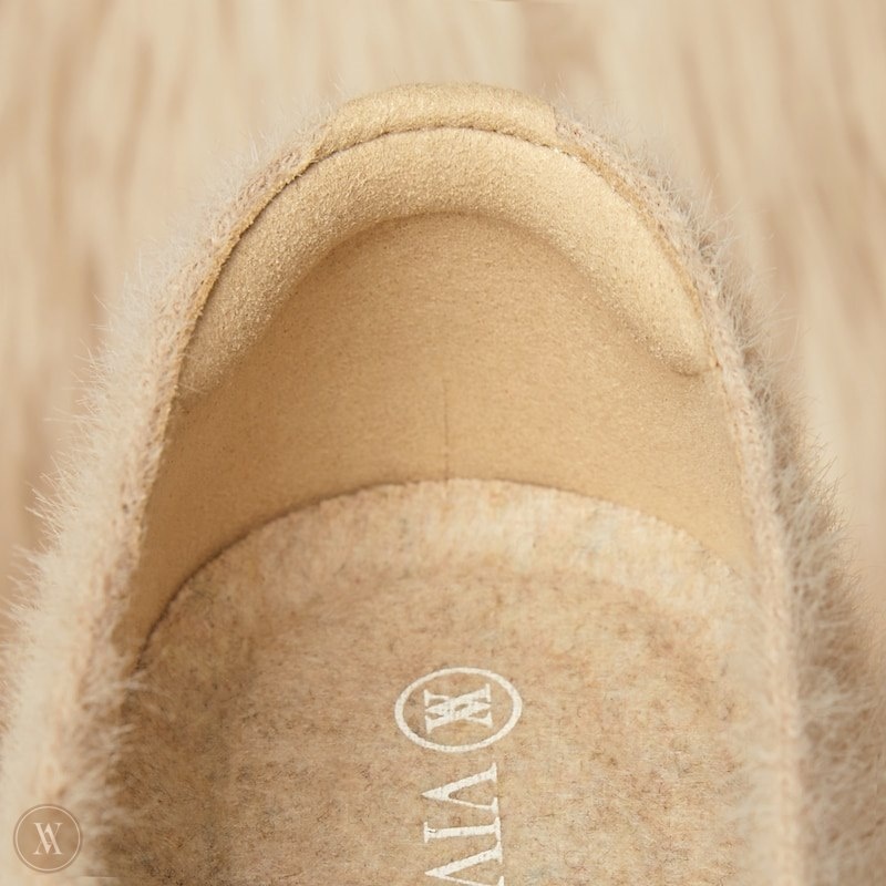 VIVAIA Margot Squared-Toe Faux Mink-Knit Platte Schoenen Dames Latte - Bear | NXY-7520