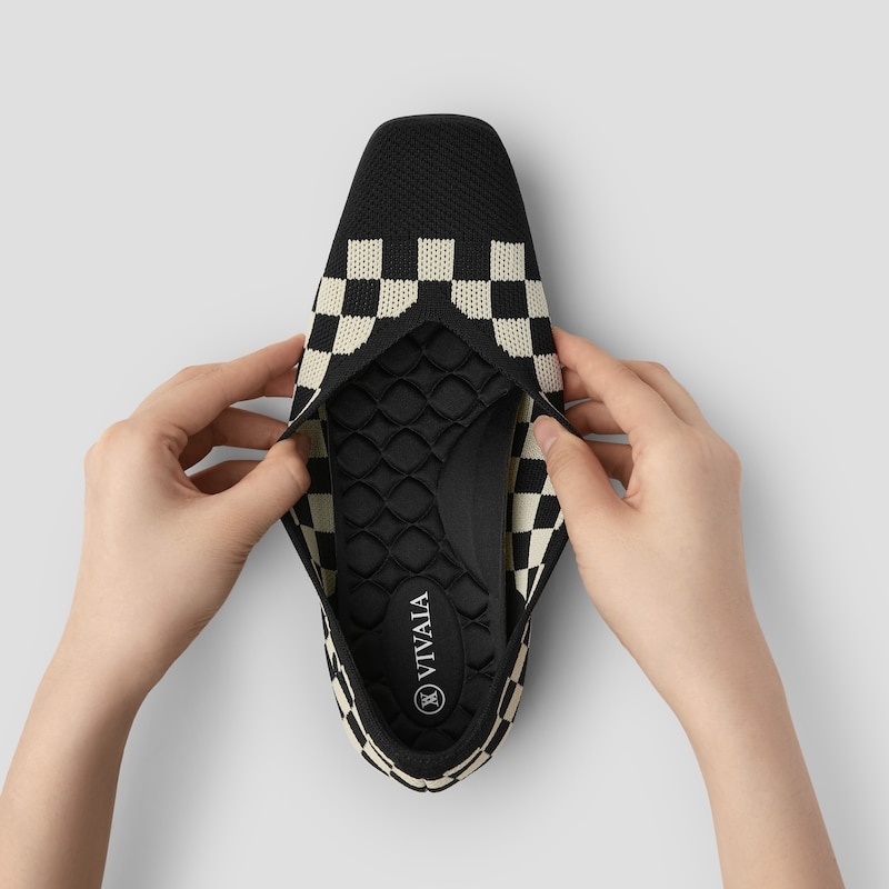 VIVAIA Margot Walker Lightweight Square-Toe V-Cut Platte Schoenen Dames Checker | KMX-6196