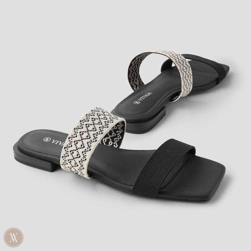 VIVAIA Maya Square-Toe Slide Sandalen Dames Zwart | OSR-0880