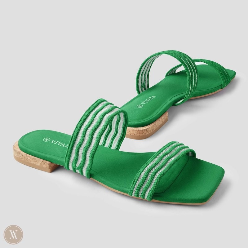 VIVAIA Maya Square-Toe Slide Sandalen Dames Groen | YBZ-4378