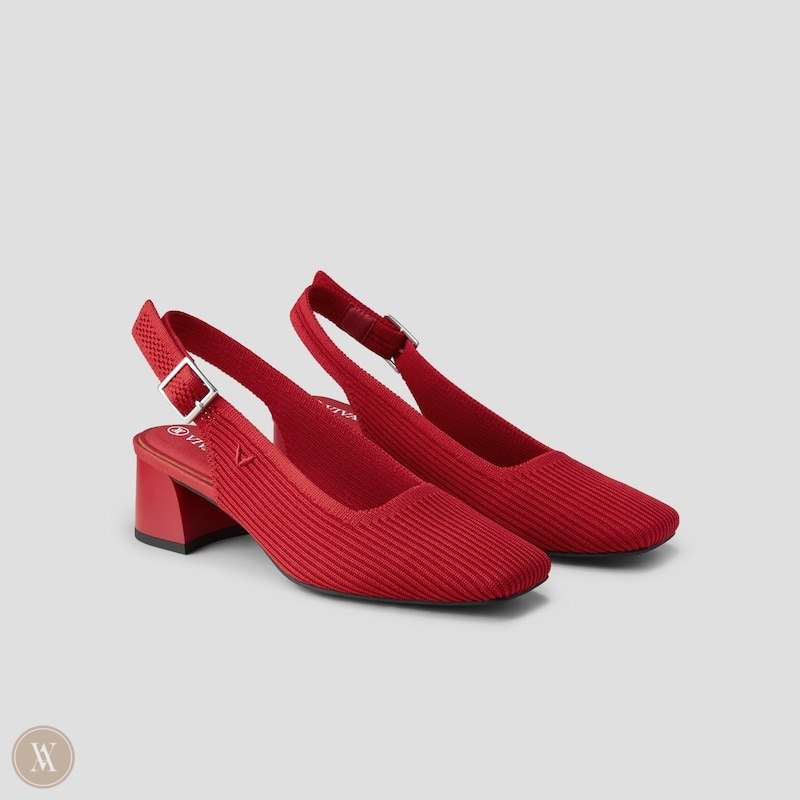 VIVAIA Melody Slingback Square Toe Block Heel Dames Rood | PYD-7907