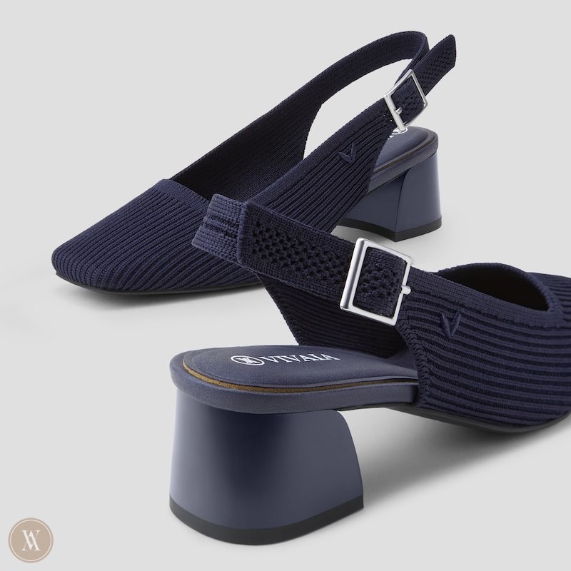 VIVAIA Melody Slingback Square Toe Block Heel Dames Donkerblauw | MKZ-3161