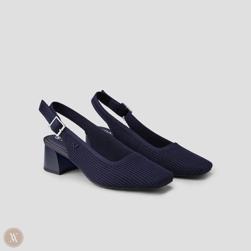 VIVAIA Melody Slingback Square Toe Block Heel Dames Donkerblauw | MKZ-3161