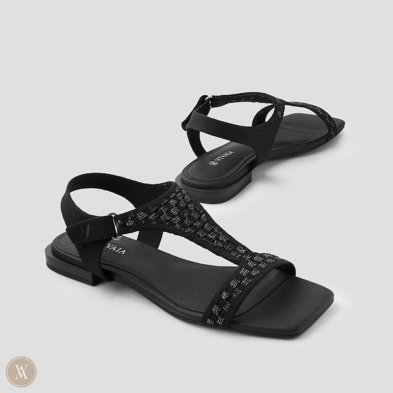 VIVAIA Mia Square-Toe Adjustable Sandalen Dames Zwart | BUZ-4572