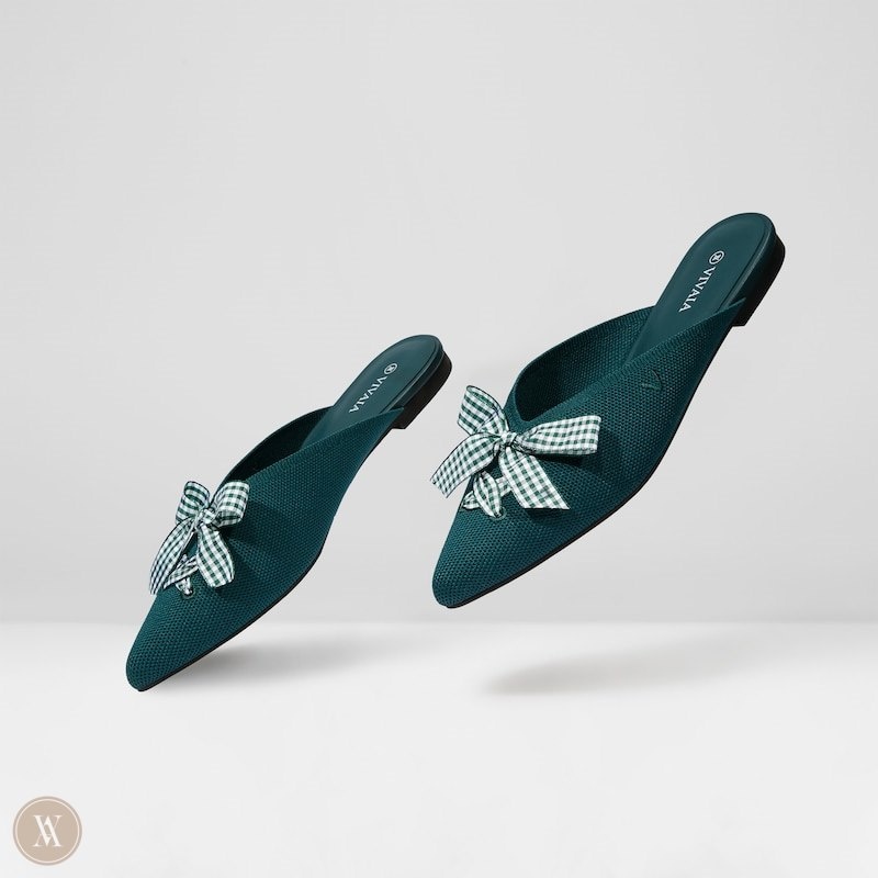 VIVAIA Molly Pointed-Toe Bow Mules Dames Groen | ZCA-8633