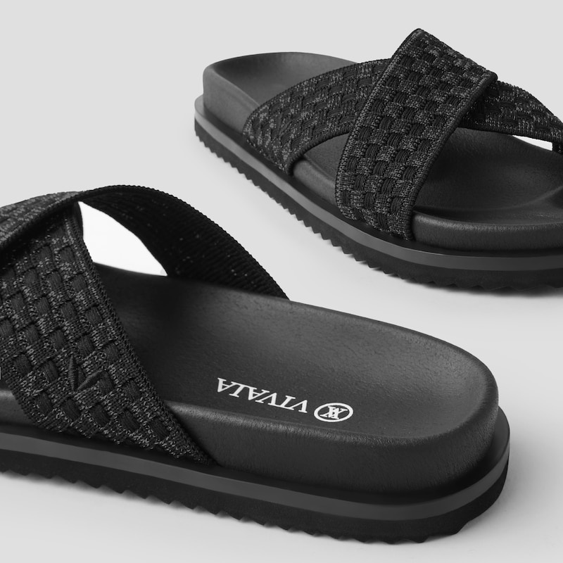 VIVAIA Natalia Criss Cross Straps Badeslippers Dames Zwart | RAI-8197