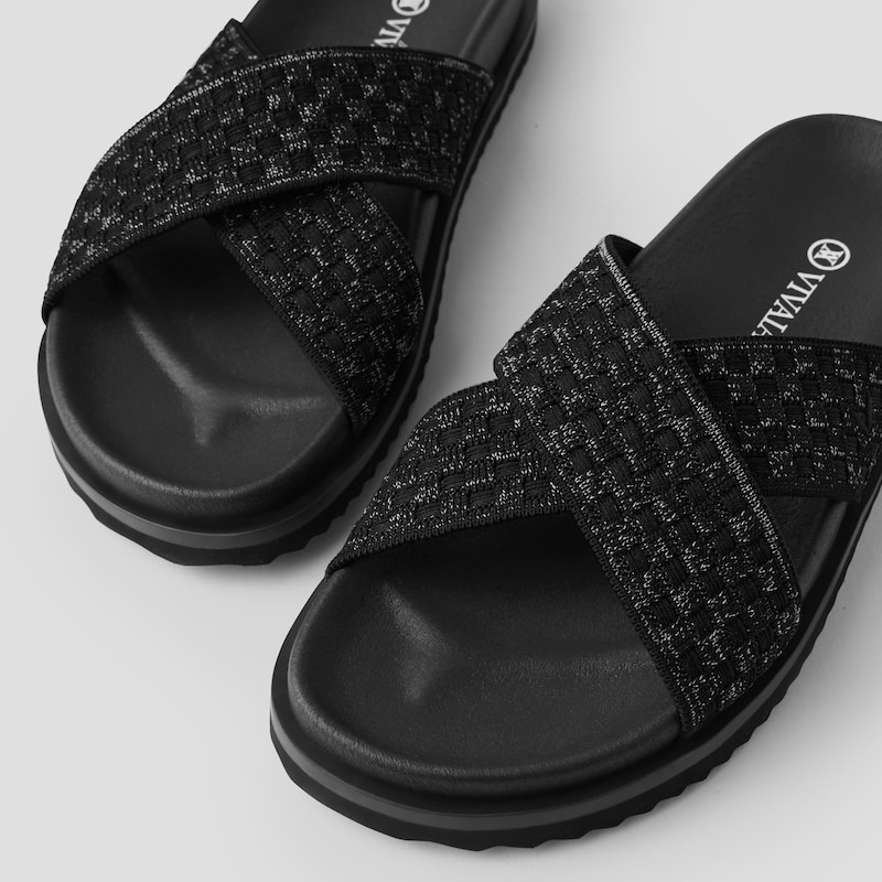 VIVAIA Natalia Criss Cross Straps Badeslippers Dames Zwart | RAI-8197