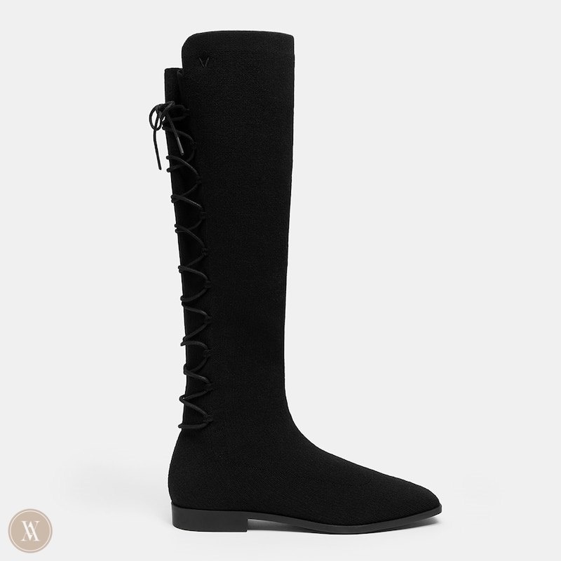 VIVAIA Pandora Square-Toe Back-Lace Mid-Calf Laarzen Dames Zwart | CEA-1893